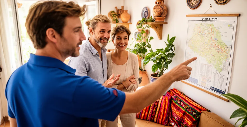 Concierge de location saisonnière partageant des recommandations locales avec des vacanciers